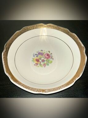 Vintage Stetson Heritage Ware 8” Floral Bowl - Warranted 22K Gold Filigree Trim